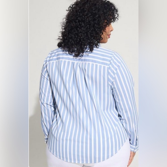 NEW! TORRID Madison Poplin Button-Up Long Sleeve Shirt 2X Stripe Blue White - Picture 4 of 7